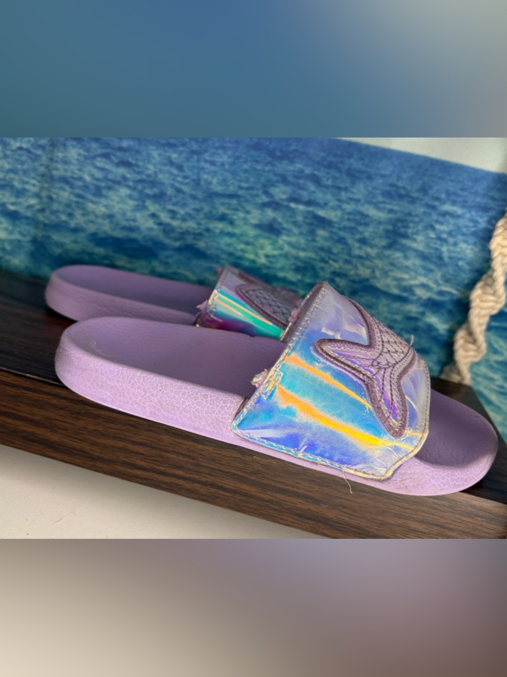 Girls Holographic Mermaid Slide Sandals - Lilac Purple - Picture 11 of 13
